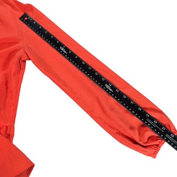 Nine West Wom Small Long Sleeve Ruffle Hem Coral Pink Blouse Spring Easter EUC - Picture 9 of 10